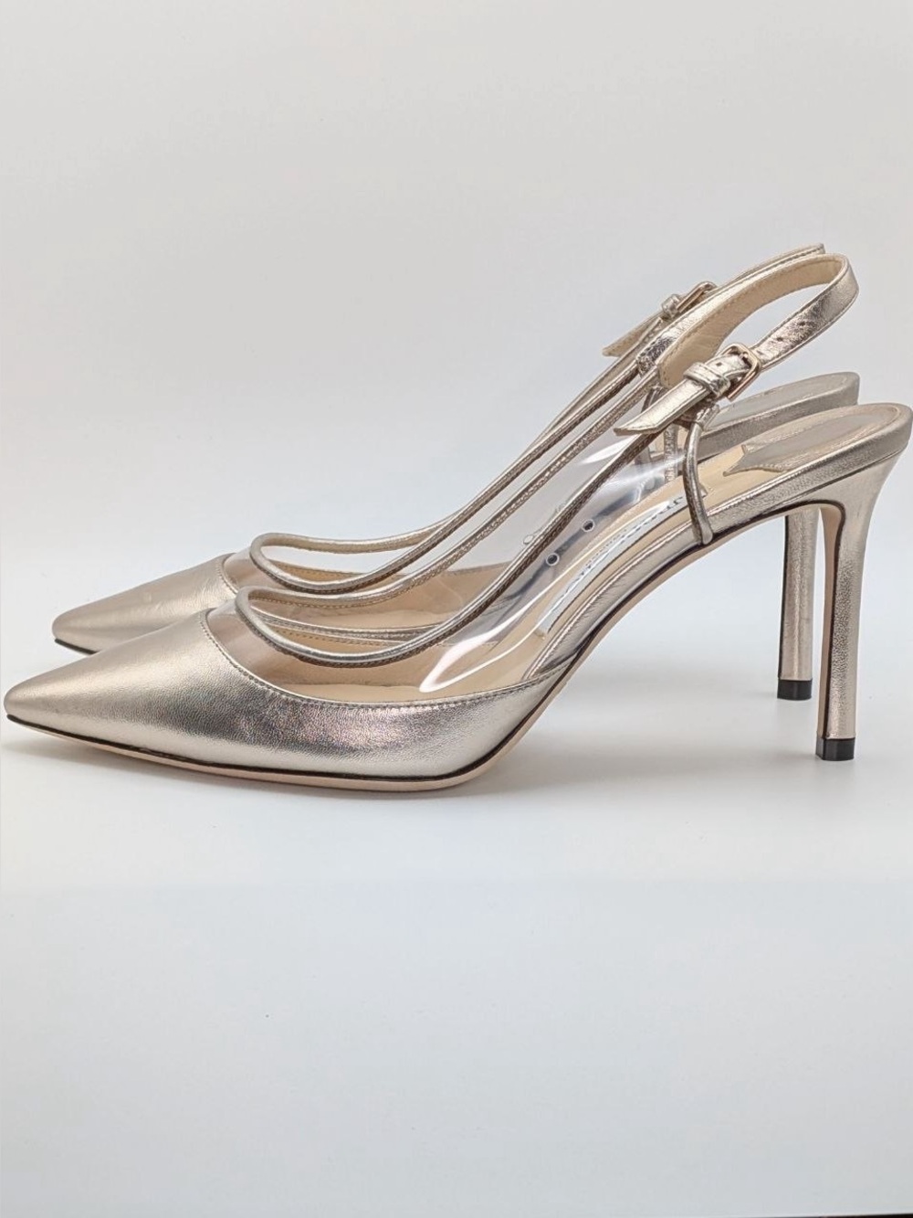 New w/ BoxJimmy Choo “Erin 85” Platinum Leather Slingback Heels Authentic 38.5 - Picture 5 of 16